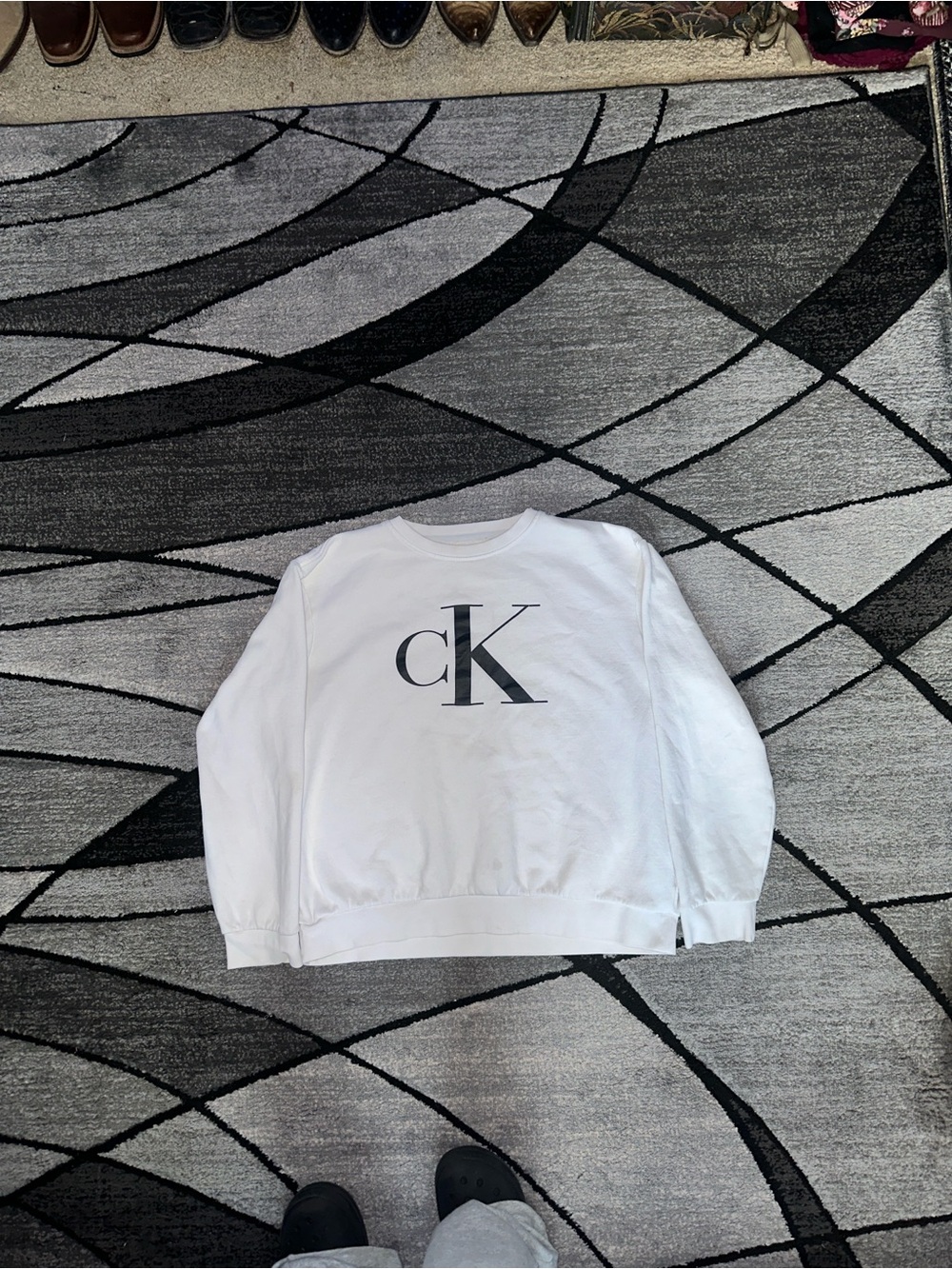 Calvin Klein White Crewneck Sweatshirt with CK Logo - Men